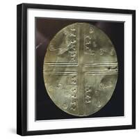 Gold Embossed Disk Showing Geometric Motifs and a Pair of Stylized Birds-null-Framed Giclee Print