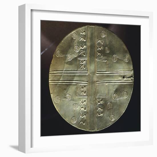 Gold Embossed Disk Showing Geometric Motifs and a Pair of Stylized Birds-null-Framed Giclee Print