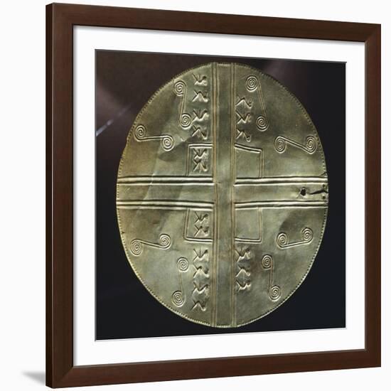 Gold Embossed Disk Showing Geometric Motifs and a Pair of Stylized Birds-null-Framed Giclee Print