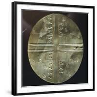 Gold Embossed Disk Showing Geometric Motifs and a Pair of Stylized Birds-null-Framed Giclee Print