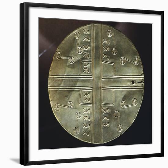 Gold Embossed Disk Showing Geometric Motifs and a Pair of Stylized Birds-null-Framed Giclee Print