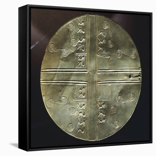 Gold Embossed Disk Showing Geometric Motifs and a Pair of Stylized Birds-null-Framed Stretched Canvas