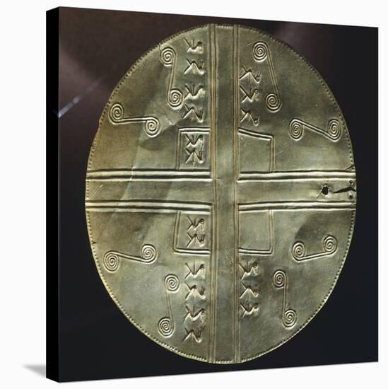 Gold Embossed Disk Showing Geometric Motifs and a Pair of Stylized Birds-null-Stretched Canvas