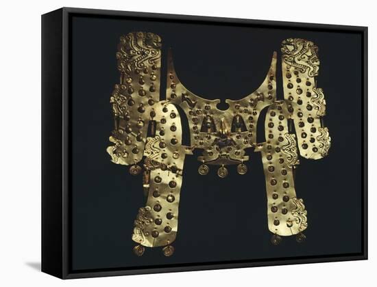 Gold Embossed Funerary Mask Decorated with Pendants Originating from Restrepo-null-Framed Stretched Canvas
