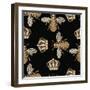 Gold Embroidery Bee and Crown on a Black Background.-Daria Kozlovskikh-Framed Art Print