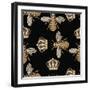 Gold Embroidery Bee and Crown on a Black Background.-Daria Kozlovskikh-Framed Art Print