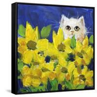 Gold Eye White Persian in Yellow Flowers-sylvia pimental-Framed Stretched Canvas