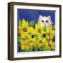 Gold Eye White Persian in Yellow Flowers-sylvia pimental-Framed Art Print