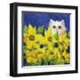 Gold Eye White Persian in Yellow Flowers-sylvia pimental-Framed Art Print