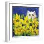 Gold Eye White Persian in Yellow Flowers-sylvia pimental-Framed Art Print