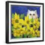 Gold Eye White Persian in Yellow Flowers-sylvia pimental-Framed Art Print