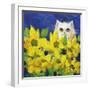 Gold Eye White Persian in Yellow Flowers-sylvia pimental-Framed Art Print