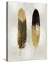 Gold Feather Pair on Silver-Julia Bosco-Stretched Canvas