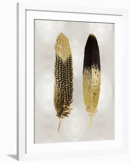 Gold Feather Pair on Silver-Julia Bosco-Framed Art Print