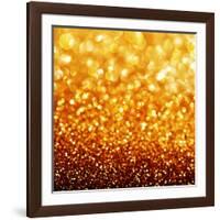 Gold Festive Background - Abstract Golden Christmas and New Year Bokeh Blinking Background-Subbotina Anna-Framed Art Print