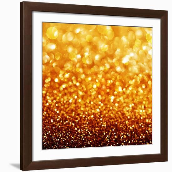 Gold Festive Background - Abstract Golden Christmas and New Year Bokeh Blinking Background-Subbotina Anna-Framed Art Print