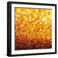 Gold Festive Background - Abstract Golden Christmas and New Year Bokeh Blinking Background-Subbotina Anna-Framed Art Print