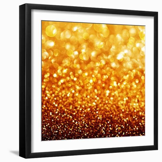 Gold Festive Background - Abstract Golden Christmas and New Year Bokeh Blinking Background-Subbotina Anna-Framed Art Print