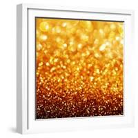 Gold Festive Background - Abstract Golden Christmas and New Year Bokeh Blinking Background-Subbotina Anna-Framed Art Print