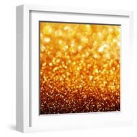 Gold Festive Background - Abstract Golden Christmas and New Year Bokeh Blinking Background-Subbotina Anna-Framed Art Print