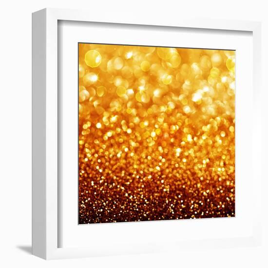 Gold Festive Background - Abstract Golden Christmas and New Year Bokeh Blinking Background-Subbotina Anna-Framed Art Print