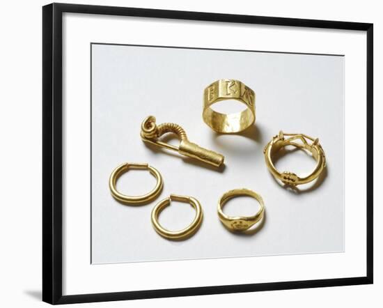 Gold Fibula, Earrings and Finger Rings from Carthage-null-Framed Photographic Print