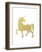 Gold Glitter Unicorn-Peach & Gold-Framed Art Print