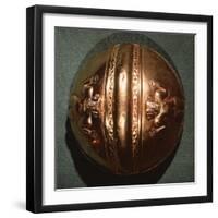 Gold Helmet Showing Geometric and Anthropomorphic Motifs-null-Framed Giclee Print