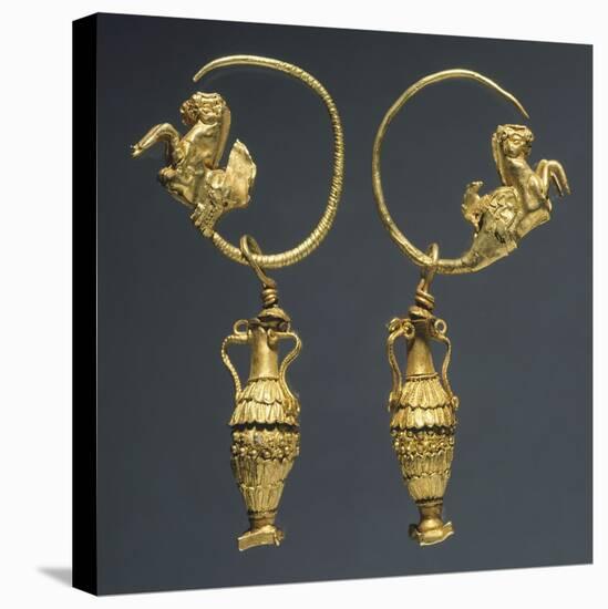 Gold Hoop Earrings with Pegasus and Amphora Styled Pendants-null-Stretched Canvas