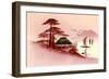 Gold Japanische Landschaft, Boot, Berg-null-Framed Giclee Print