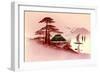 Gold Japanische Landschaft, Boot, Berg-null-Framed Giclee Print