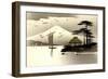 Gold Japanische Landschaft, Boote, Hütte, Vögel-null-Framed Giclee Print