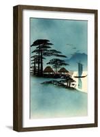 Gold Japanische Landschaft, Boote, Hütten-null-Framed Giclee Print