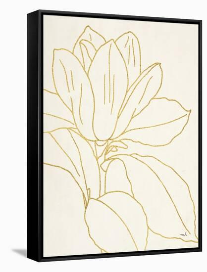 Gold Magnolia Line Drawing v2 Crop-Moira Hershey-Framed Stretched Canvas