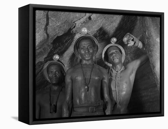 Gold Miners in Robinson Deep Diamond Mine Tunnel, Johannesburg, South Africa, 1950-Margaret Bourke-White-Framed Stretched Canvas