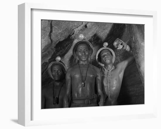Gold Miners in Robinson Deep Diamond Mine Tunnel, Johannesburg, South Africa, 1950-Margaret Bourke-White-Framed Photographic Print