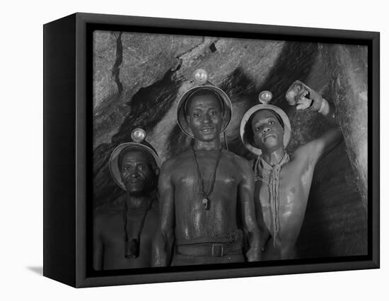 Gold Miners in Robinson Deep Diamond Mine Tunnel, Johannesburg, South Africa, 1950-Margaret Bourke-White-Framed Stretched Canvas