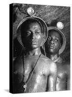 Gold Miners, Wearing Helmets and Perspiring Heavily, Standing in Robinson Deep Diamond Mine Tunnel-Margaret Bourke-White-Stretched Canvas