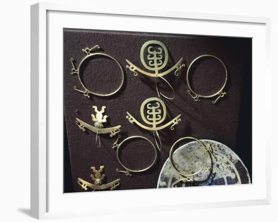 Gold Nose Rings and Earrings, Artifact Originating from Colombia-null-Framed Giclee Print