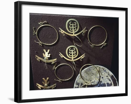 Gold Nose Rings and Earrings, Artifact Originating from Colombia-null-Framed Giclee Print