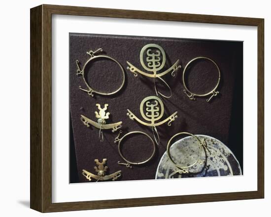 Gold Nose Rings and Earrings, Artifact Originating from Colombia-null-Framed Giclee Print