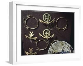 Gold Nose Rings and Earrings, Artifact Originating from Colombia-null-Framed Giclee Print