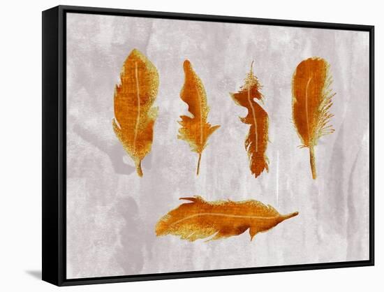 Gold Ombre Feathers III-Tina Lavoie-Framed Stretched Canvas