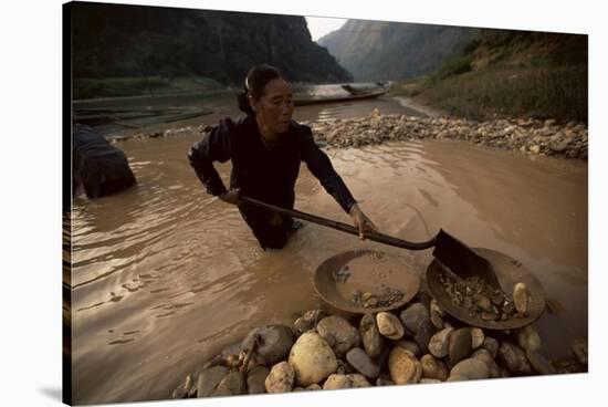 Gold Panning, Nong Kiew, River Nam Ou, Laos, Indochina, Southeast Asia-Colin Brynn-Stretched Canvas