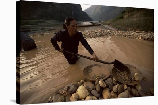 Gold Panning, Nong Kiew, River Nam Ou, Laos, Indochina, Southeast Asia-Colin Brynn-Stretched Canvas