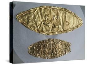 Gold Pectoral Depicting Struggle Between Boar and Lion-null-Stretched Canvas