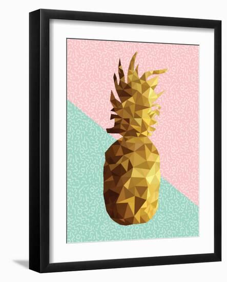 Gold Pineapple with Retro Shapes-cienpies-Framed Art Print