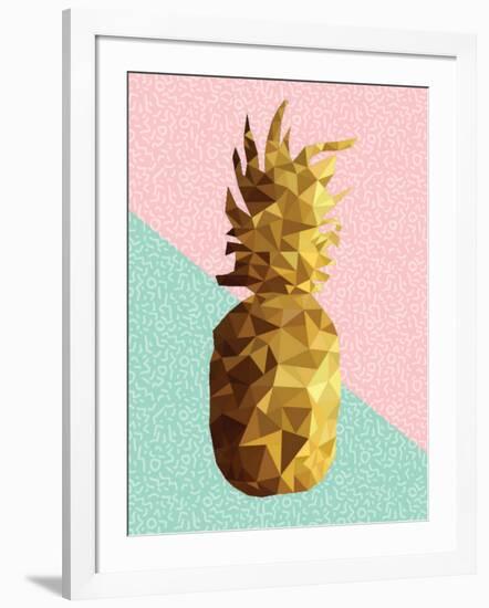 Gold Pineapple with Retro Shapes-cienpies-Framed Art Print