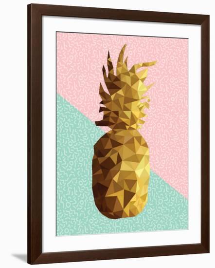 Gold Pineapple with Retro Shapes-cienpies-Framed Art Print