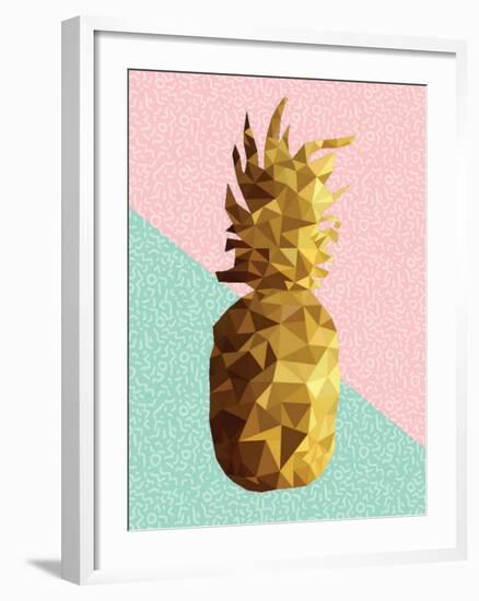 Gold Pineapple with Retro Shapes-cienpies-Framed Art Print